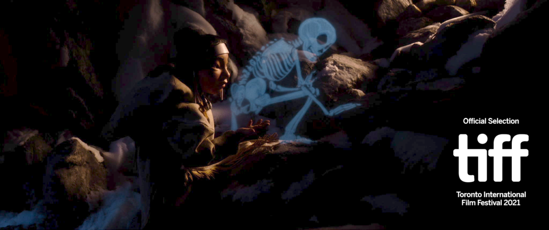 Inuit girl descending into the underworld, her skeleton leaving her body, and the TIFF laurel in the corner